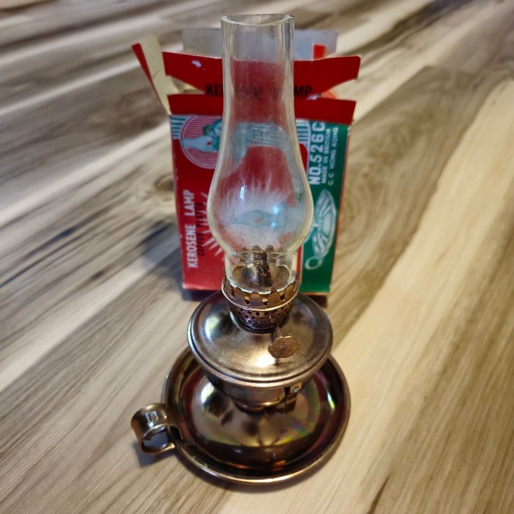 Vintage Copper Plated Kerosine Lamp in Original Box